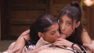 GALS.LOVE 2 fantastic cuties Asandra Dewy and Eva Generosi banging one dude on vacation
