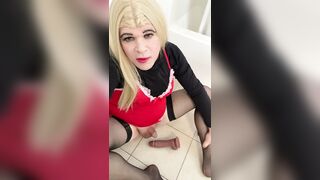 Part two Amateur Sissy Crossdresser try’s to squirt on sex tool for Dad and talks about him paying $8k for her breast implants