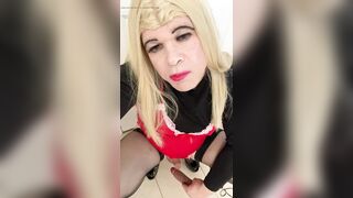 Amateur Sissy Crossdresser try’s to squirt on sextoy for Dad and talks about him paying $8k for her breast implants