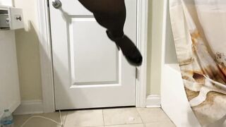 Crossdresser amateur ask if u like ebony or white nylons the superlatively good and gives away pants