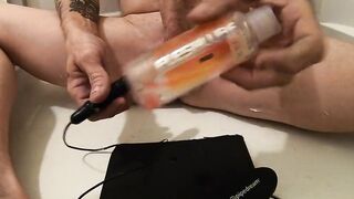 Butt Play Causes Spunk flow in shower, Close up, High Def and Close up