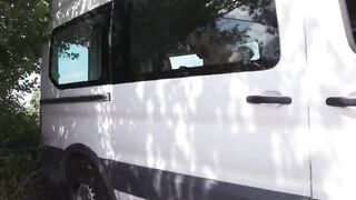 Smutty hitchhiker floozy gets a coarse juicy group sex for the ride
