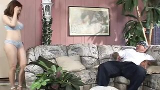 American badass bangs redhead hard on the daybed