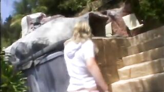 Sexy slim sweetheart gets her throat filled with rod and cum in the sun