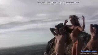3 Gals in Bikinis on a Mountain Top Get Exposed and Play with Every Other