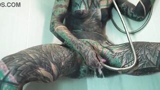 Extraordinary Anal Shower Play by Heavily Tattooed Model – Solo Anal Masturbation