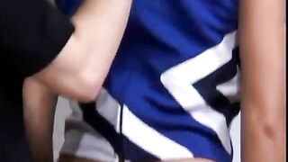 Golden-haired cheerleader unfathomable mouths jock previous to getting her moist twat slammed