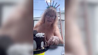 Large Breasts and Birthday Cake Celebration