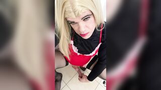Amateur Sissy Crossdresser try’s to squirt on sex-toy for Dad and talks about him paying $8k for her breast implants Part 4-