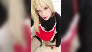 Amateur Sissy Crossdresser try’s to squirt on sex-toy for Dad and talks about him paying $8k for her breast implants Part 4-