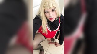 Amateur Sissy Crossdresser try’s to squirt on sex-toy for Dad and talks about him paying $8k for her breast implants Part 4-