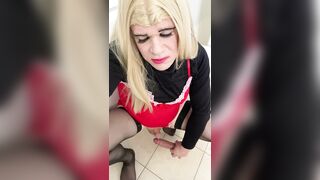 Amateur Sissy Crossdresser try’s to squirt on sex-toy for Dad and talks about him paying $8k for her breast implants Part 4-