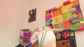 Screwing my booty in my cute rainbow outfit
