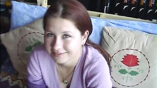Youthful brunette hair undresses and gives hard jock a hungry oral job