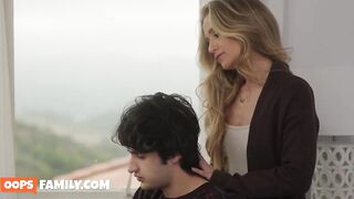 Blond mother I'd like to fuck Athena Anderson reduced stepson’s stress with a blow job and her soaked bald twat banging