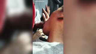 Getting black head in the car. Came in her throat!