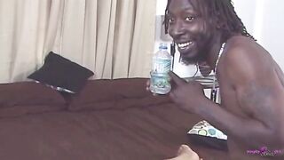 Hung ebony guy makes the light skinned brunette hair hottie groan uncontrollably during hardcore doggystyle