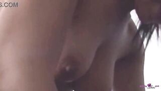 Hung ebony guy makes the light skinned brunette hair hottie groan uncontrollably during hardcore doggystyle