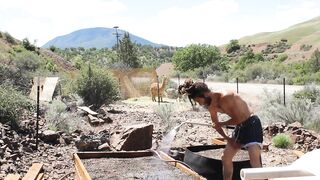 Filthy Hunk Showers Off With The Hoes & Sprays Down Some Seed