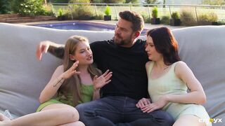 Small Cuties Tiffany Tatum and Matty Perez Share One Large Penis Outdoors, Sucking and Screwing on the Lawn