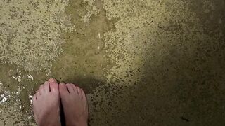 Immodest lengthy feet pee outdoors