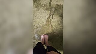 Immodest lengthy feet pee outdoors