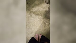 Immodest lengthy feet pee outdoors