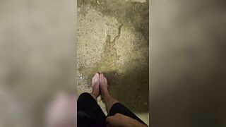 Immodest lengthy feet pee outdoors