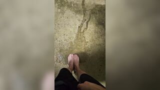 Immodest lengthy feet pee outdoors