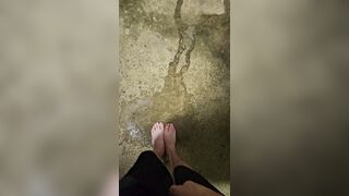 Immodest lengthy feet pee outdoors