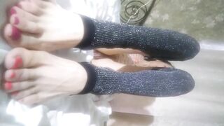 Russian bushy mother i'd like to fuck shows her bushy legs and snatch with footjob - GinnaGg