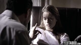Aged excited doctor manipulates and pounds a tiny teen patient hardcore