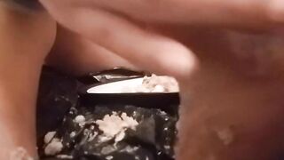 University student steps on cake, food bashing with feet
