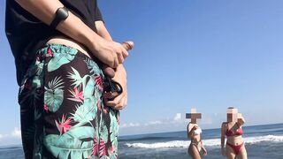 Public flash penis on the beach in front of 2 lewd gals who wish my schlong