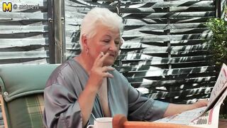 Granny smokin' and fingering her old twat