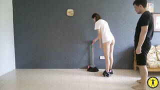 This babe gets pantsed during the time that doing abode chores