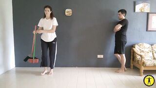 This babe gets pantsed during the time that doing abode chores