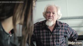 Grandpapa bangs a pretty cunt, oral-job creampie