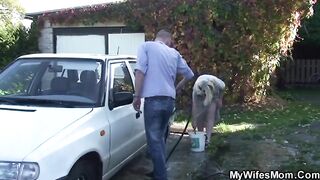 Screwing old mother in law outside