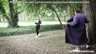Creepy old stud licks butt and bangs runner in the park