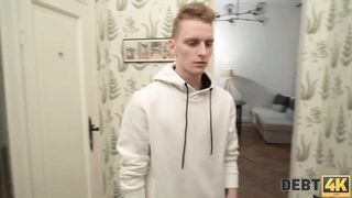 DEBT4k. Chap screwed wife letting debt collector drill her constricted holes