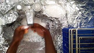 Playful Sings and Plays with! Washes Off Hands.