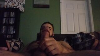 fit dadbod with a beard on my bed