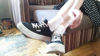 Teen sneakers, outstanding feet in white socks - OlgaNovem