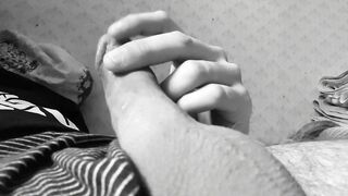 Hunk massages his cock. Large dick with saliva.