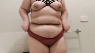 Teen big beautiful woman Stripping for a shower and then rubbing soap on body