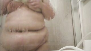 Teen big beautiful woman Stripping for a shower and then rubbing soap on body