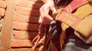 Real amateur stroking after climbing. Groaning, playing with precum, spunk flow and cum trickling