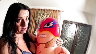 Inflatable Wrestler Cum Play. Bawdy Talk, Doggy and Cum Licking