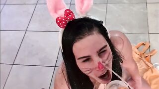 Cutie eating piddle overspread carrot